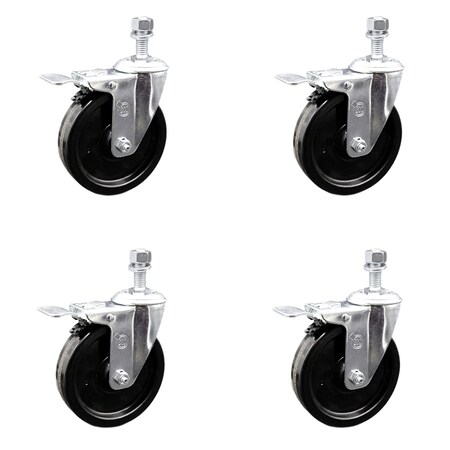 Service Caster 5 Inch SS Phenolic Swivel 12mm Threaded Stem Caster Set Total Lock Brake SCC SCC-SSTSTTL20S514-PHS-M1215-4
